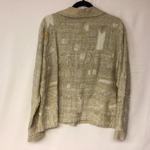 Chico’s blazer womens SZ 3(xl) silk natural fibers appliquéd tan vintage - Picture 5 of 13
